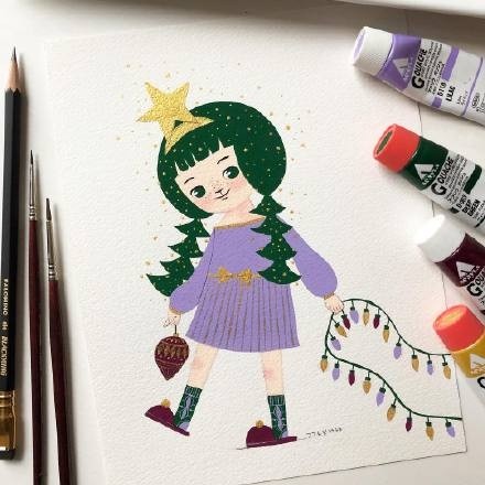 可爱的形象，创意的构图，一组非常好看的治愈系小清新插画作品